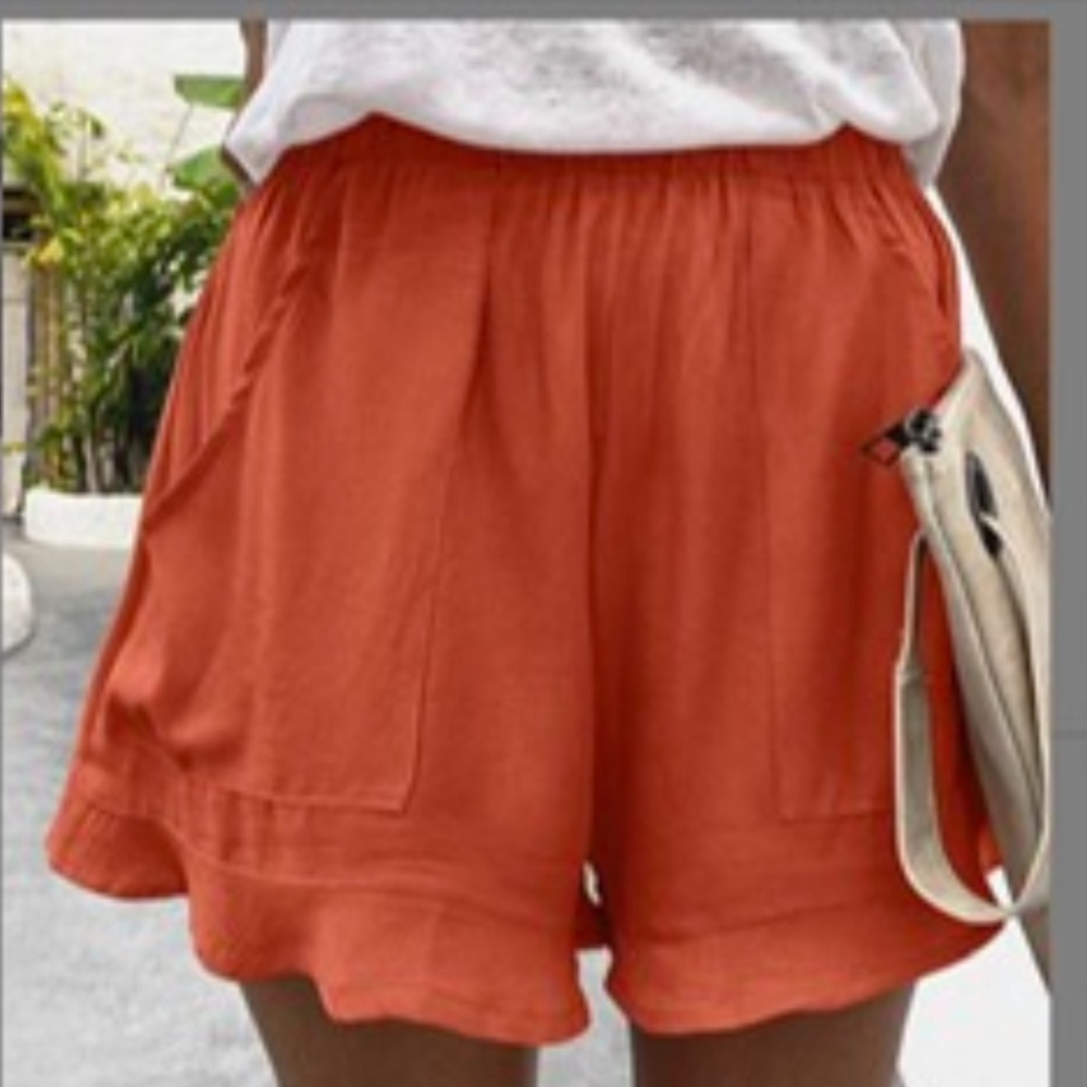 NEW•2X•Tangerine Dream Flowy Linen Style Shorts With Pockets - Picture 4 of 15